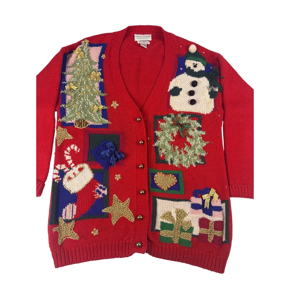 Vintage Casual Corner Christmas Cardigan Large Ugly Sweater 3D
Jingle Bell Red
